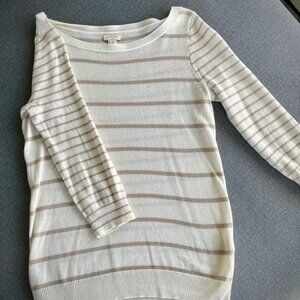J Crew Women's Lightweight Striped Sweater Ivory Tan XS
